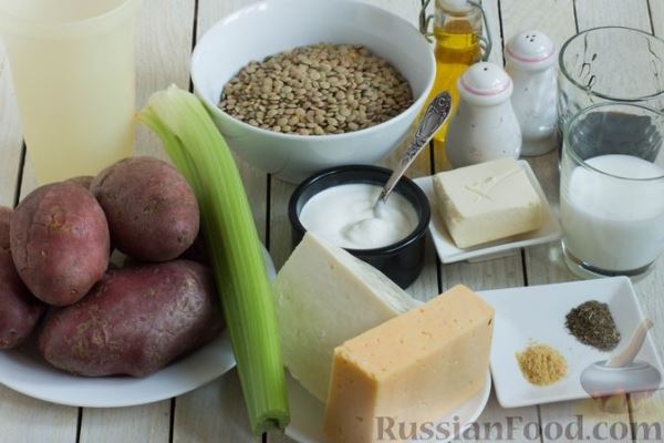 Картофельная запеканка с чечевицей, сельдереем и сыром